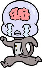 cartoon big brain alien crying running