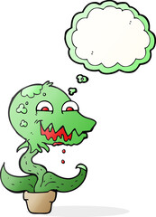 freehand drawn thought bubble cartoon monster plant