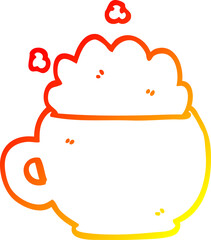 warm gradient line drawing of a cartoon foaming latte
