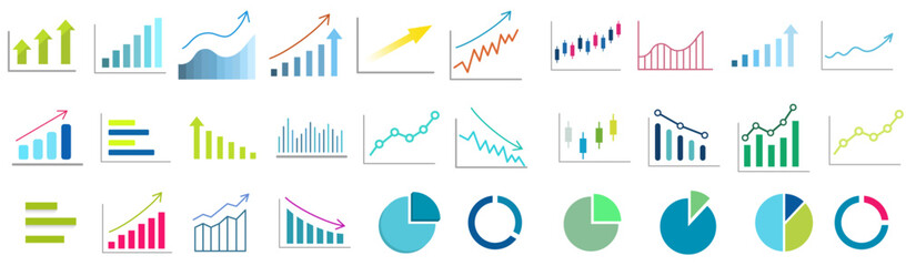 Various graph color icon vector illustration collection