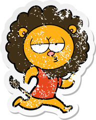 distressed sticker of a cartoon running lion