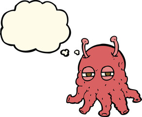 cartoon alien face with thought bubble