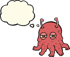 cartoon alien face with thought bubble