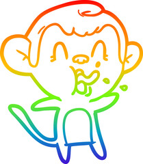 Fototapeta premium rainbow gradient line drawing of a crazy cartoon monkey