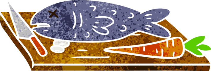 hand drawn retro cartoon doodle of a food chopping board