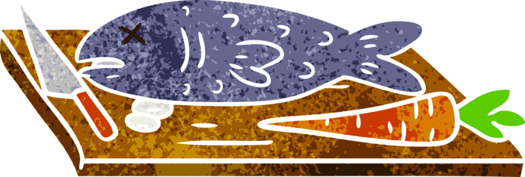 hand drawn retro cartoon doodle of a food chopping board