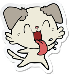 sticker of a cartoon panting dog