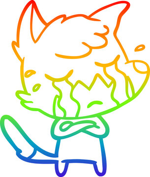 recommend clip art: rainbow gradient line drawing of a crying fox cartoon