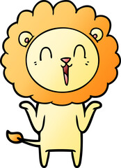 laughing lion cartoon shrugging shoulders