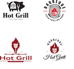Simple Barbecue Vintage hot grill, with crossed flames and spatula. Logo for restaurant, badge, cafe and bar.vector