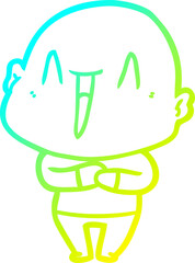 cold gradient line drawing of a happy cartoon bald man