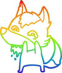 rainbow gradient line drawing of a cartoon hungry wolf