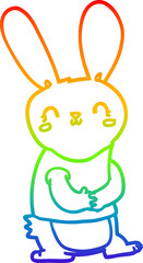 rainbow gradient line drawing of a cute cartoon rabbit