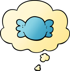Obraz premium cartoon wrapped candy with thought bubble in smooth gradient style
