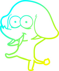 cold gradient line drawing of a happy cartoon elephant