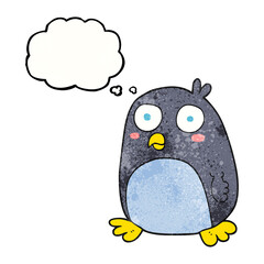 freehand drawn thought bubble textured cartoon penguin