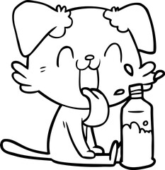 cartoon panting dog with water