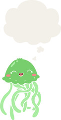 cute cartoon jellyfish with thought bubble in retro style