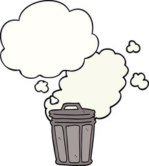 cartoon stinky garbage can with thought bubble