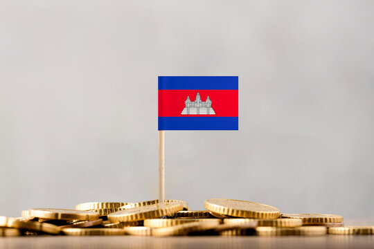 The Flag of Cambodia with Coins.