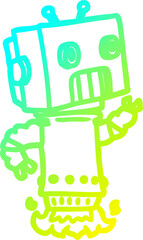 cold gradient line drawing of a cartoon robot