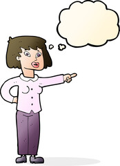 cartoon woman pointing with thought bubble
