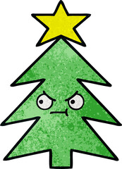 retro grunge texture cartoon of a christmas tree