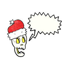 freehand speech bubble textured cartoon christmas hat on skull