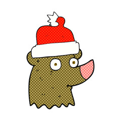 freehand drawn cartoon bear wearing christmas hat