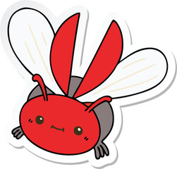 sticker of a quirky hand drawn cartoon flying beetle
