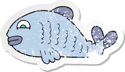 retro distressed sticker of a cartoon fish