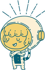 illustration of a traditional tattoo style woman in astronaut suit