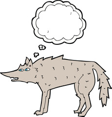 cartoon wolf with thought bubble