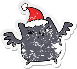 hand drawn christmas distressed sticker cartoon of kawaii bat