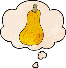 cartoon squash with thought bubble in grunge texture style