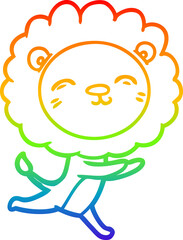 rainbow gradient line drawing of a cartoon running lion