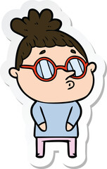 Obraz premium sticker of a cartoon woman wearing glasses