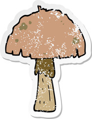 distressed sticker of a cartoon mushroom