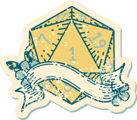 Retro Tattoo Style natural one d20 dice roll