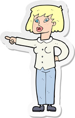 sticker of a cartoon woman pointing