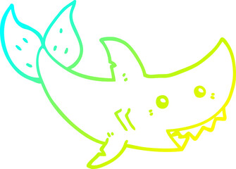 cold gradient line drawing of a cartoon shark