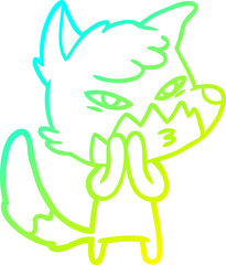 cold gradient line drawing of a clever cartoon fox
