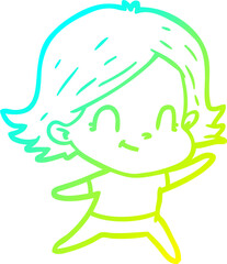 cold gradient line drawing of a cartoon friendly girl