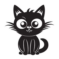 Draw vector illustration character cute cat. Doodle, cartoon, logo, icon style. Black and white