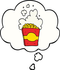 cartoon popcorn with thought bubble