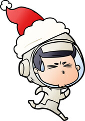 Obraz premium hand drawn gradient cartoon of a stressed astronaut wearing santa hat