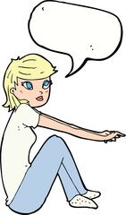 cartoon pretty girl sitting with speech bubble