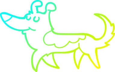 cold gradient line drawing of a cartoon dog