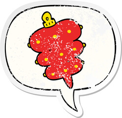 cartoon christmas decoration with speech bubble distressed distressed old sticker