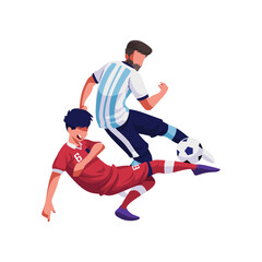Illustration of Indonesian football player against Argentina tackling the ball